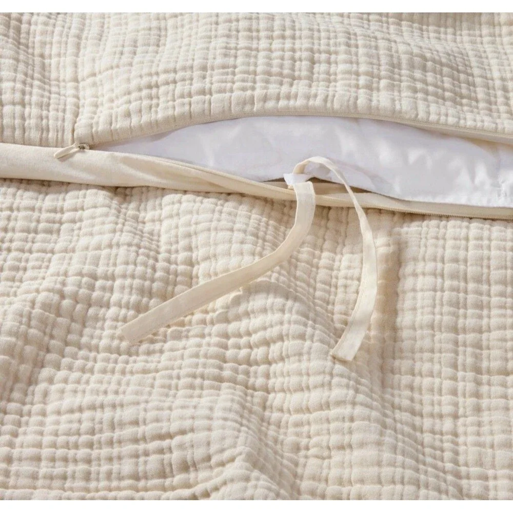 King Textured Chambray Cotton Duvet & Sham Set Natural - Casaluna NEW
